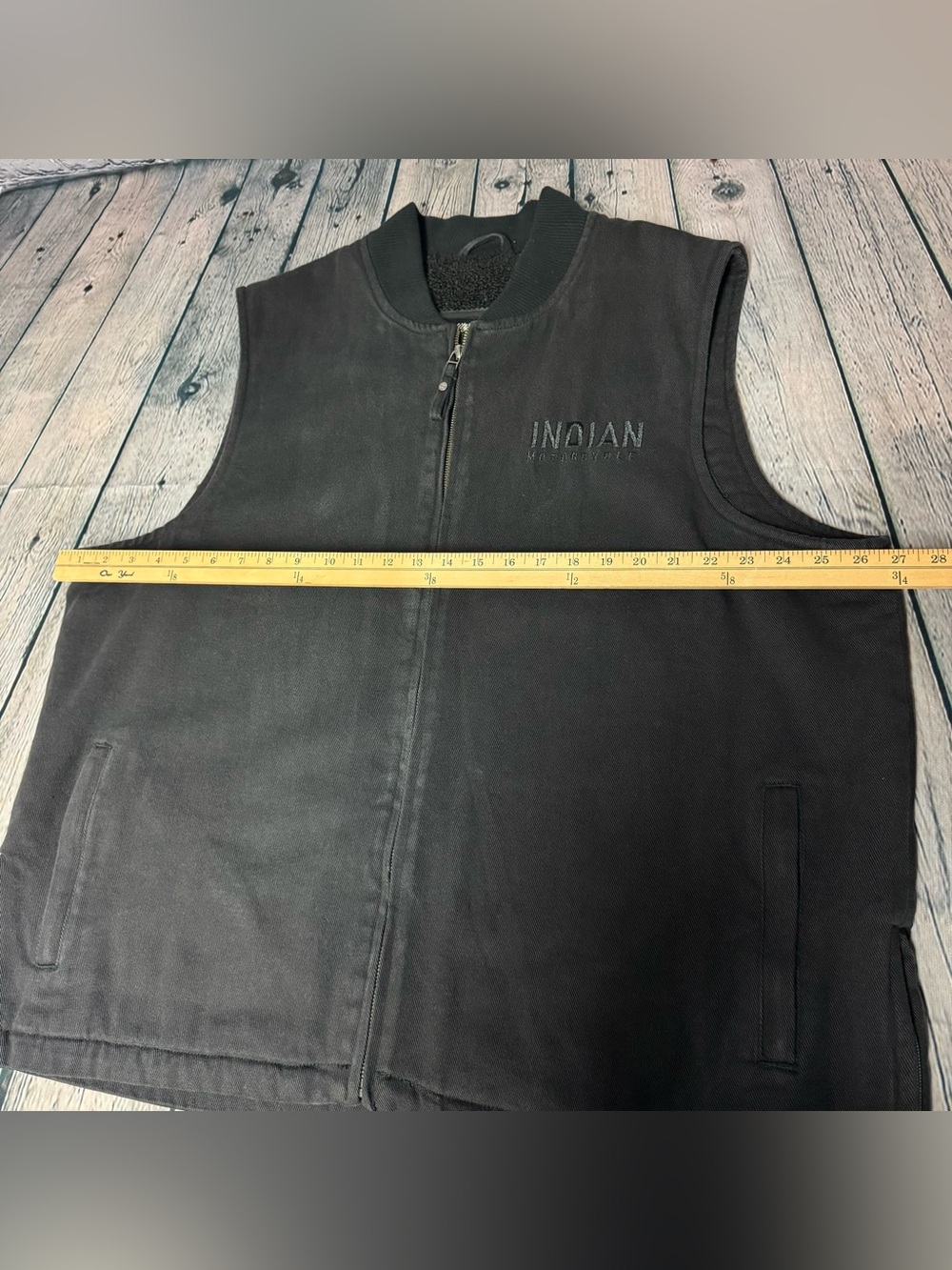 Indian Motorcycle Embroidered Black Canvas Men's Zip Vest Sherpa Lined Size 2XL - Picture 5 of 16
